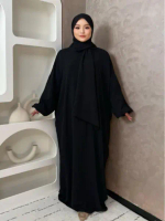 Abaya Hijab Attached With Scarf Pockets Muslim Jilbab Cute Modesty Dress Jabab Prayer Dress modest B