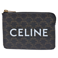 CELINE 賽琳 經典品牌字母LOGO TRIOMPHE帆布小牛皮零錢包(黑色)