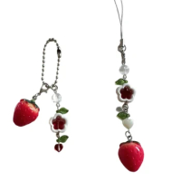 Sweet Strawberry Beaded Pendant Charm for Mobiles and Key Holders Stylish Phone Charm for Fashion Enthusiasts