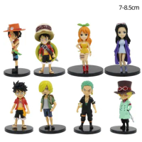 8Pcs/Set Anime One Piece Action Figure Luffy Roronoa Zoro Nami Sanji Robin Sabo Ace Cute Cartoon Collect PVC Model Toy Xmas Gift