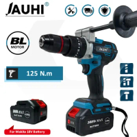 JAUHI Electric Cordless Brushless Impact Drill Wireless Screwdriver Power Tools 13mm 20 Torque 125nm For Makita Li-Ion Battery