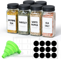 ComSaf 6Pcs 4oz Glass Spice Jars with Shaker Lids 21 Labels Spice Jars Trial Set & Supplement Set Em