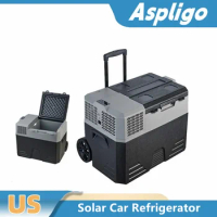 Aspligo 42L Mini Refrigerator Freezer Tie Rod Type 12V 24V Car Fridge With Solar Charger Board for Camping Picnics Travel