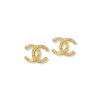 【CHANEL 香奈兒】針式耳環(造型雙C 星星鑲鑽 金色)