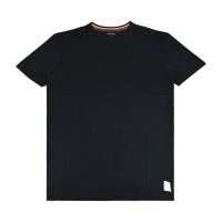 【Paul Smith】PAUL SMITH 白字LOGO半圓彩色條紋純棉短袖T恤(男款/黑)