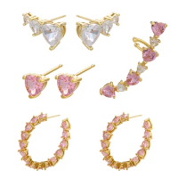 ZHUKOU Pink Stone Heart stud Earring Heart huge hoop earring for Women Gold Color Tennis Infinity jewelry wholesale VE565