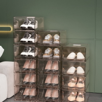 抽拉式防塵鞋盒收納盒透明鞋柜免安裝抽屜式鞋子收納神器省空間的