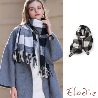 【Elodie】格紋圍巾 保暖圍巾/歐美時尚百搭雙色格紋加厚保暖流蘇圍巾 披肩(5色任選)