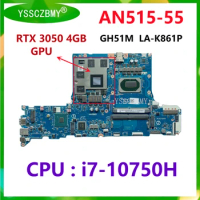 GH51M LA-K861P Mainboard For Acer Nitro 5 AN515-55 Laptop Motherboard NBQDV11002 with CPU i7-10750H GPU RTX3050 4GB