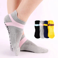 4 Pairs/lot Women Yoga Socks Cotton Non Slip Yoga Sports Socks Fitness Socks Black Gery Socks For Women Girls