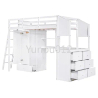 Loft Bed,Twin Size bed with 1 Wardrobe &amp; 7 Drawers,attached Desk with Shelves,Versatile Twin Loft bed,Kids bed,Sturdy &amp;Durable