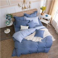 鴻宇 雙人床包薄被套組 天絲300織 波納藍 素色 台灣製M2627