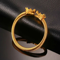 Domineering Gold Plated Dragon Head Bangle Bracelet for Motorcycle Party Punk Open Animal Bangle Men Women Fashion Jewelry Gifts