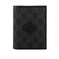 【GUCCI 古馳】Interlocking G Logo 附鈔票層對開名片夾/卡片夾(黑灰色)