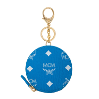 MCM 經典老花LOGO帆布圓形釦環金屬扣圓形零錢包 (藍色)
