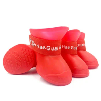 4pc pet rain shoes Adjustable Silicone Anti-scratch Dog Rain Boots Jelly Color Outdoor Waterproof Shoes Pet Supplies