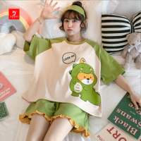 Yooyi Baju Tidur Wanita New Motif HP Piyama Lengan Pendek Celana Pendek Setelan Tidur Hotpants Fit D