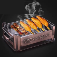 Portable stainless steel charcoal bbq grill restaurant fish grill table top BBQ rectangular barbecue heater family outdoor picni
