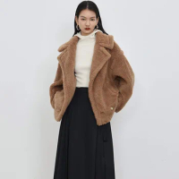 Women's Winter Coat, Short Teddy Plush Coat, High Quality 88% Camel Hair Wool Mara Coat, Warm Granular Wool Max Jacket New Style