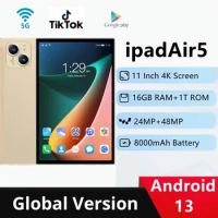 Air 5 Android 13 Tablet PC 10.1 Inch HD Screen 24+48MP RAM:6/8/12GB-ROM:128/256/512GB GPS+FM+WIFI+BT Support Double Card 8000mAh