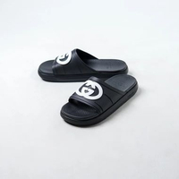 Sandal GUCCI GG INTERLOCKING WHITE BLACK RUBBER SLIDE 100% ORIGINAL 42