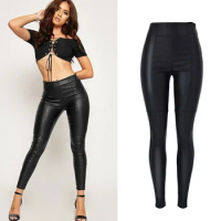 Pu Leather Pants WomenFaux Leather Womens Pants High Waist Moto&amp;Biker Pencil Trousers 2019 Black