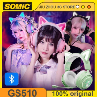 Somic GS510 Headphone Bluetooth Wireless Tri Mode Cat Ear Gaming E-Sport Headset Rgb Magnetic Cover 