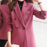 Yitimuceng Elegant Solid Formal Blazer for Women Autumn Winter 2023 New Korean Fashion Office Long Sleeve Casual Jacket Coats