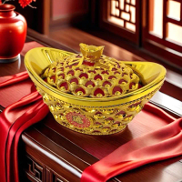 【六分埔禮品】金元寶圓貼糖果盒-大款(春節擺飾過年新年快樂裝飾佈置糖果盒糖果桶聚寶盆存錢筒招財進寶)