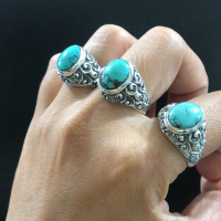 Kusuma Silver Cincin Ring Perak Silver Bali Asli 925 Ukir Karang Jahe Batu Akik Pirus Turquoise Besa