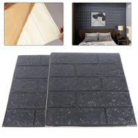 3D Tile Brick Wall Sticker 10Pcs Self-adhesive Waterproof Foam Panel Wallpaper black
