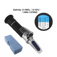 Salinity Refractometer Hand held 0~10% Salt Aquarium meter salinity Tester Hydrometer 1.000-1.070 SG Salt Meter With ATC