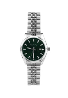 Pierre Cardin Watches Roli Stainless Steel Date Watch with Fluted Bezel in Green
