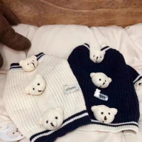 Fashion Pet White Black Sweater Puppy Bear Coat Winter Ins Diamond Plaid Teddy Bear Knitted Sweater 