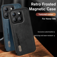 For Honor X8b Shell Magnetic Holder Retro Frosted Leather Case For Honor X9b X8b x7b x9a x6a Camera Protector Shell HonorX8b 4G