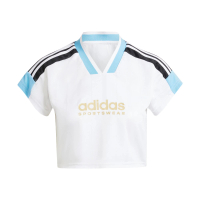 【adidas 愛迪達】W TIRO NP CRO T 女 短版 短袖 上衣 足球風 V領 休閒 修身 白藍(IZ2083)