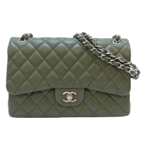 【二手名牌BRAND OFF】CHANEL 香奈兒【再降價】軍綠色 牛皮 菱格紋 Jumbo 30 肩背包 A58600