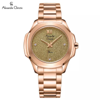Alexandre Christie Alexandre Christie 2A28 Jam Tangan Wanita Rosegold Green Original