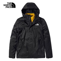 【The North Face】北面男款黑色防水透氣連帽三合一外套|4U7XUJF