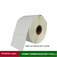 Blank adhesive sticker label thermal transfer shipping label paper 100mm*100mm 500pcs per roll use on ribbon printer