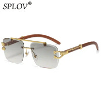 Luxury Square Sunglasses Women Men Glasses Retro Wood Brand Design Gold Leopard Double Beam Cut Shades Decoration Eyewear UV400