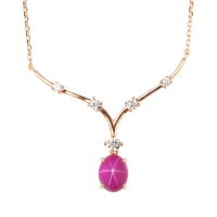 【Hommy Jewelry】維多利亞 ｜ 紅寶石項鍊(8*10mm法國星鑽 六道星芒 貓眼)