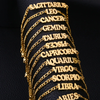 Popular in Europe and America: 12 Zodiac Sign Bracelets with English Letters, Titanium Steel Jewelry