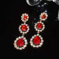 Women's elegant temperament New Year's red large earrings, light luxury and fashionable diamond-encr