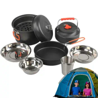 Portable Camping Cookware Set Outdoor Pot Pan Sets Nature Hike Picnic Cooking Set Lightweight Camping Cookware
