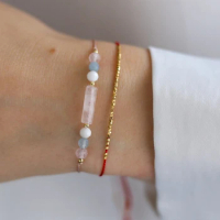 Fertility bracelet set, rose quartz, aquamarine, Moonstone fertility 4mm crystal, handmade silk bracelet, gift for mom