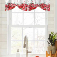 Valentine'S Day Red Heart Leaves Rose Window Curtain Living Room Kitchen Cabinet Tie-up Valance Curtain Rod Pocket Valance