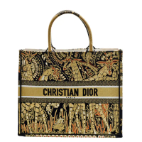 【Dior 迪奧】經典BOOK TOTE系列非洲動物圖騰刺繡帆布手提托特包(大_黑黃色-展示品M1296ZTGT-BLK-YEL)