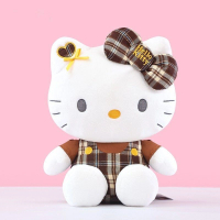 Hello Kitty Sanrio 8吋毛絨公仔抱枕 棕色格仔