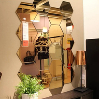 12pcs bentuk heksagon boleh tanggal pepejal DIY seni 3D kesan cermin bilik tidur bilik tidur Ho hiasan rumah